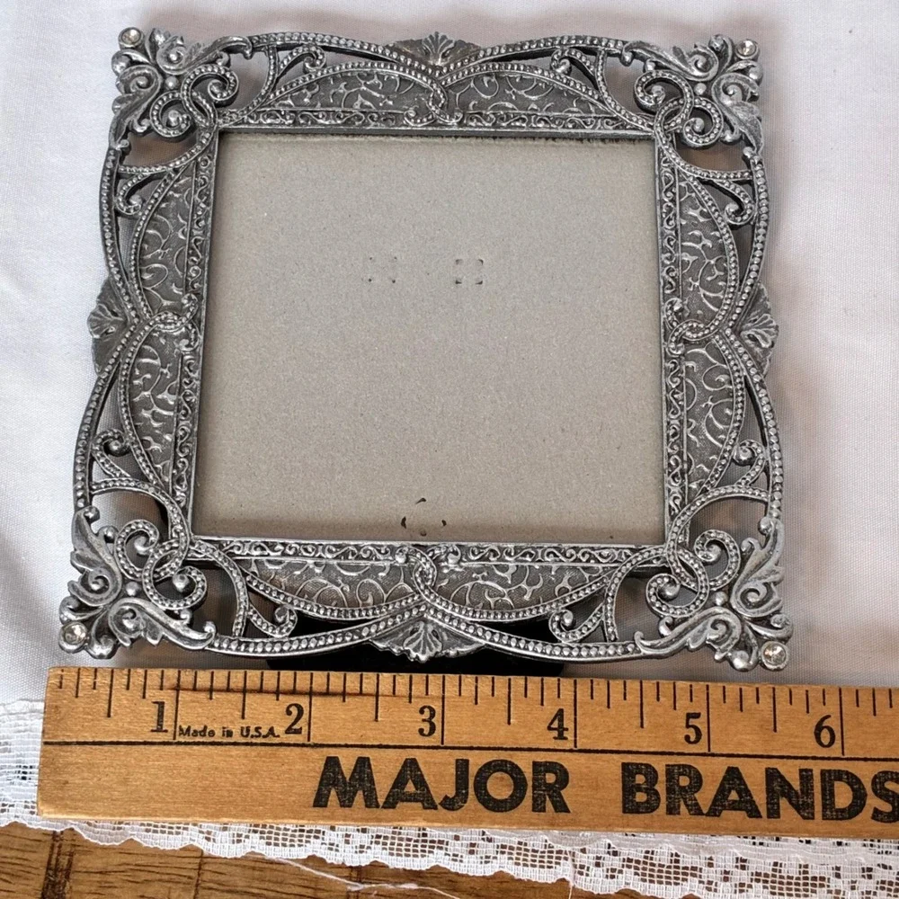 Picture Frame Silver Filigree Rhinestone Ornate Victorian Baroque Shabby Chic